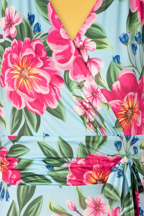 Vintage Chic for Topvintage - Milene Floral Cross Over Maxi Kleid in Pink und Blau 4