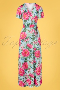 Vintage Chic for Topvintage - Milene Floral Cross Over Maxi Dress Années 50 en Rose et Bleu