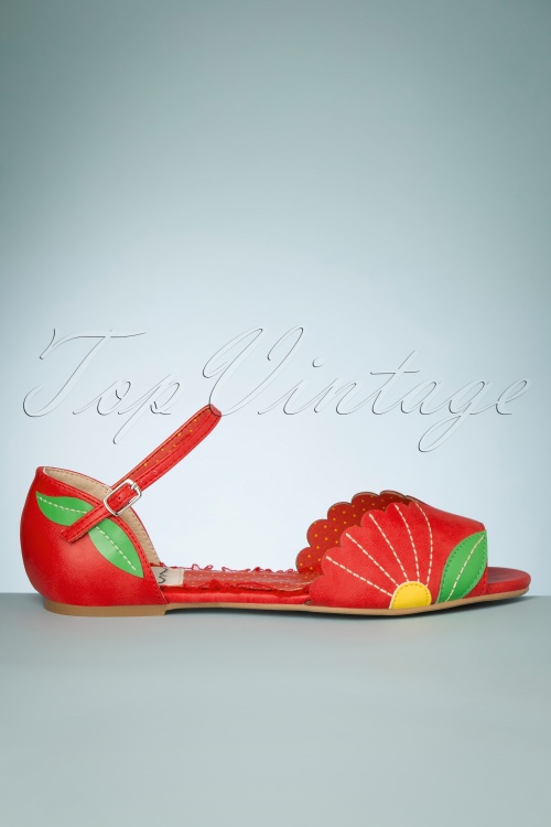 Bettie Page Shoes - Molly peeptoe ballerina's in rood 4