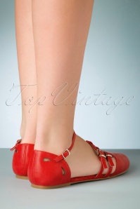 Bettie Page Shoes - Polly Flats Années 50 en Rouge 5