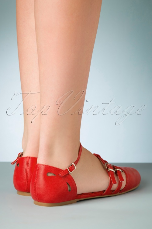 Bettie Page Shoes - Polly ballerina's in rood 5