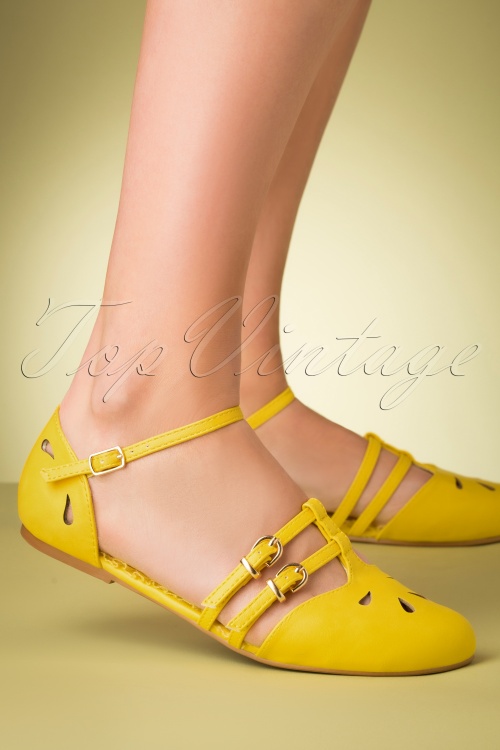 Bettie Page Shoes - 50s Polly Flats in Yellow