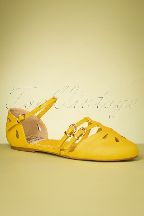 Bettie Page Shoes - Polly Flats Années 50 en Jaune 2