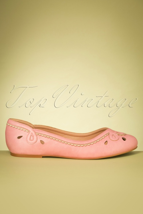 Bettie Page Shoes - 50s Dolly Flats in Pink 4