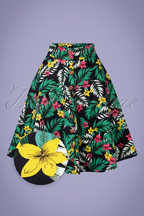 Rockin' Bettie - 50s Hanalei Button Down Swing Skirt in Hawai Black
