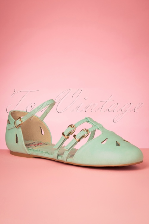 Bettie Page Shoes - Polly Flats Années 50 en Menthe 4