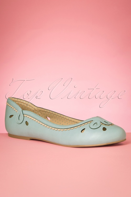 Bettie Page Shoes - 50s Dolly Flats in Pastel Blue 2