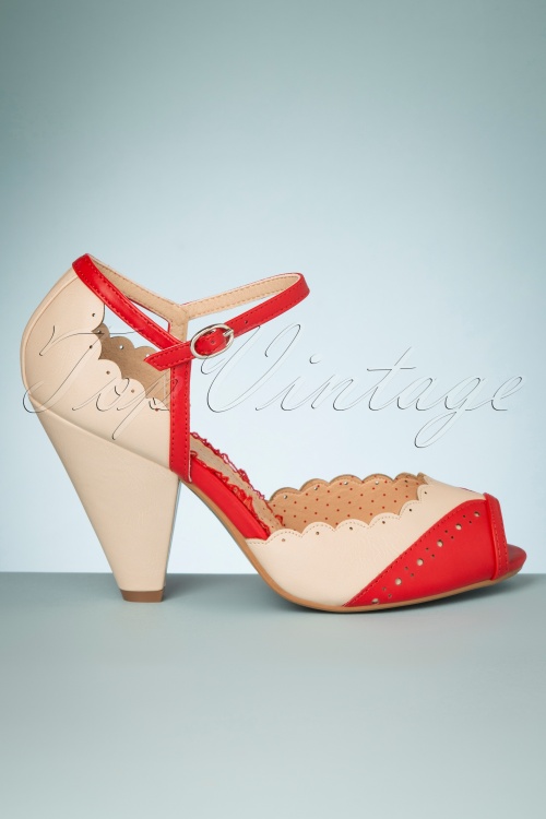 Bettie Page Shoes - Delia peeptoe pumps in rood 3
