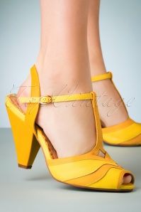 Bettie Page Shoes - 50s Jilly Peeptoe Sandals in Yellow