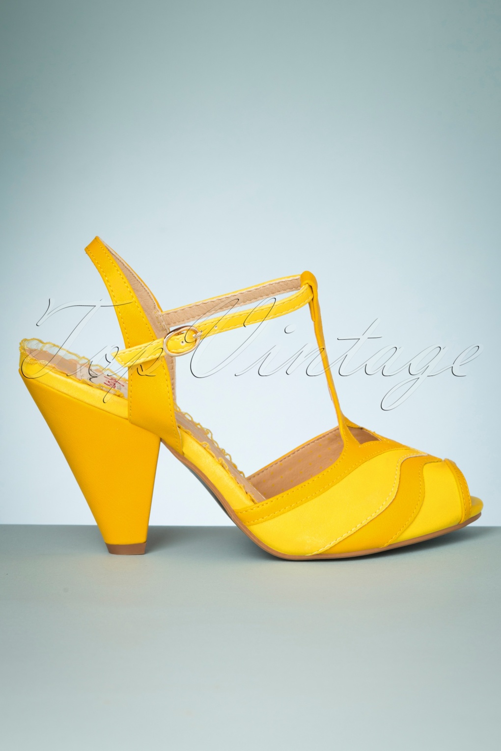 yellow t strap heels