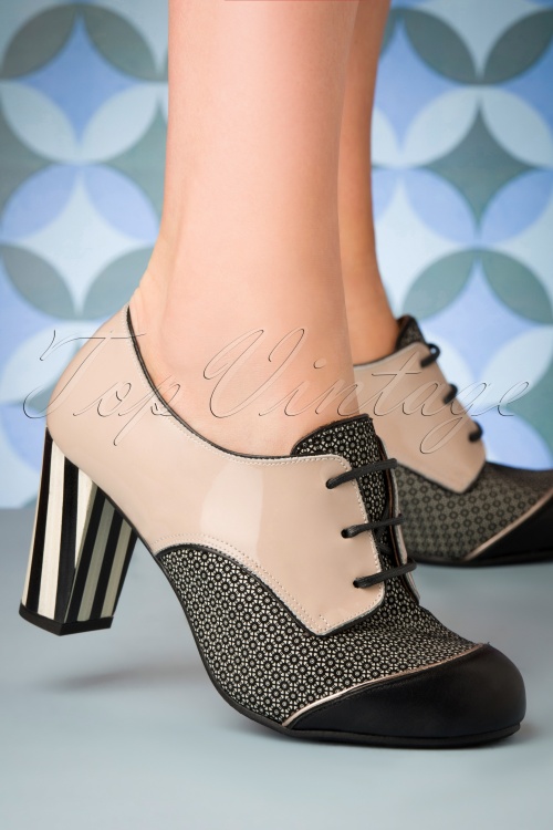 Nemonic - 60s Madison Leather Shoe Booties in Oil Nude and Black