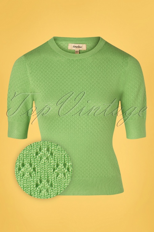 Timeless - 50s Daisy Crop Sleeve Jumper in Spring Green