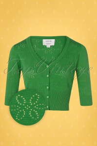 Collectif ♥ Topvintage - 50s Evie Flower Cardigan in Green 2