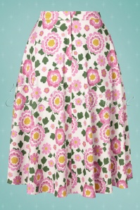 Collectif ♥ Topvintage - 50s Matilde Flower Power Swing Skirt in White and Pink 5