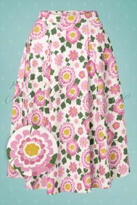 Collectif ♥ Topvintage - 50s Matilde Flower Power Swing Skirt in White and Pink 2