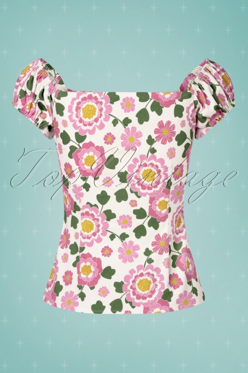 Collectif ♥ Topvintage - 50s Dolores Flower Power Top in White and Pink 4