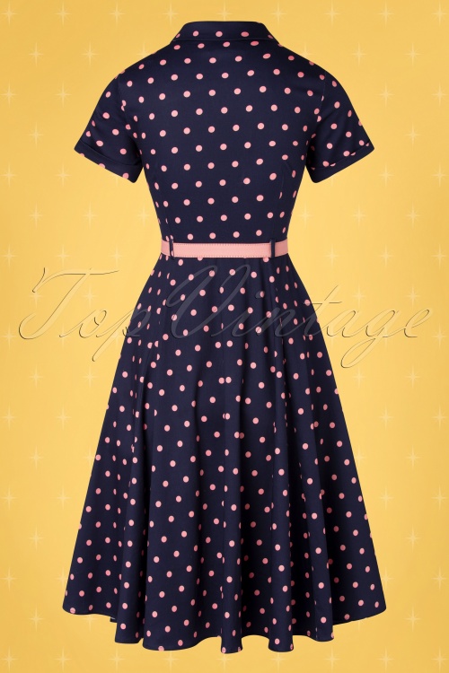 Collectif ♥ Topvintage - 50s Caterina Pretty Polka Swing Dress in Navy and Pink 7