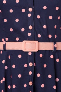 Collectif ♥ Topvintage - Caterina Pretty Polka swing jurk in marineblauw en roze 9