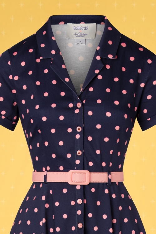 Collectif ♥ Topvintage - 50s Caterina Pretty Polka Swing Dress in Navy and Pink 6