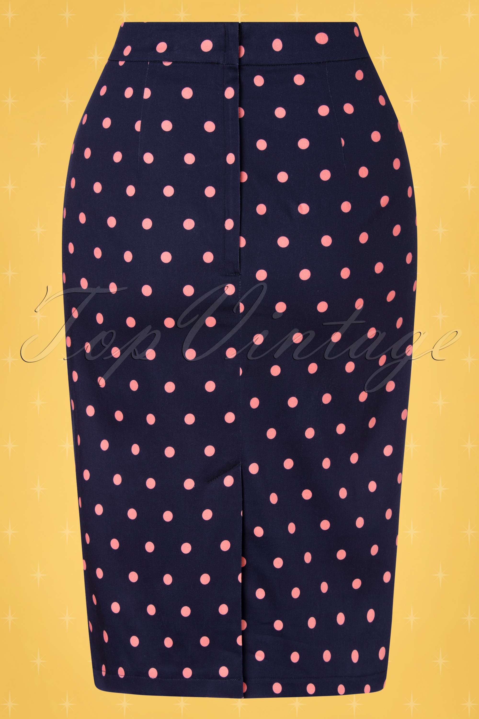 Collectif ♥ Topvintage - Polly Pretty Polka pencil rok in marineblauw en roze 5