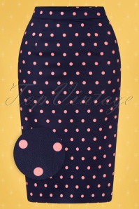 Collectif ♥ Topvintage - 50s Polly Pretty Polka Pencil Skirt in Navy and Pink 3