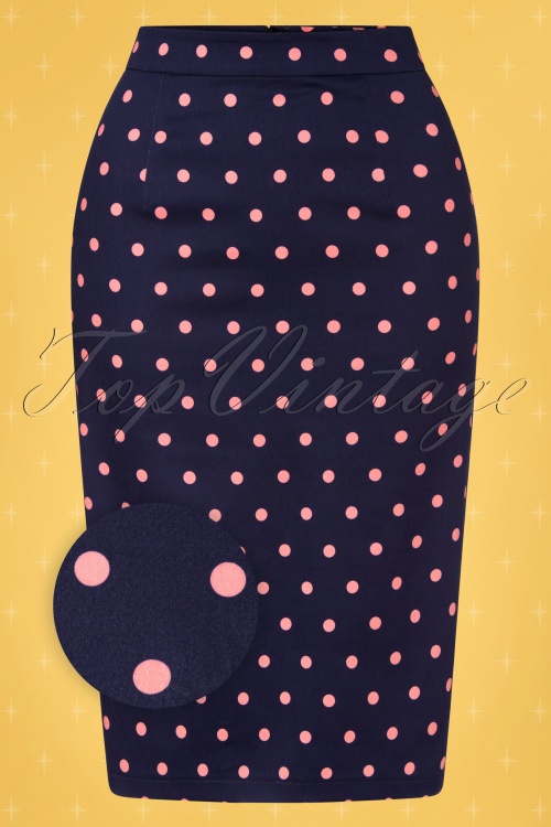 Collectif ♥ Topvintage - 50s Polly Pretty Polka Pencil Skirt in Navy and Pink 3