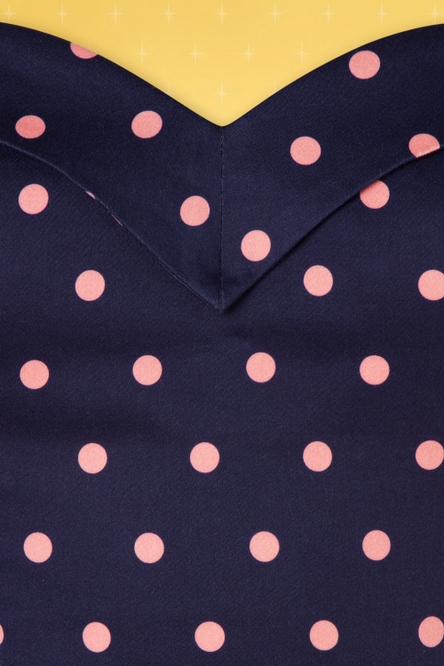 Collectif ♥ Topvintage - Kiana Pretty Polka pencil jurk in marineblauw en roze 6