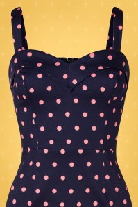 Collectif ♥ Topvintage - Kiana Pretty Polka pencil jurk in marineblauw en roze 5