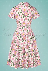 Collectif ♥ Topvintage - 50s Caterina Flower Power Swing Dress in White and Pink 6