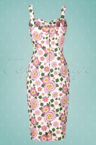 Collectif ♥ Topvintage - 50s Kiana Flower Power Pencil Dress in White and Pink 6