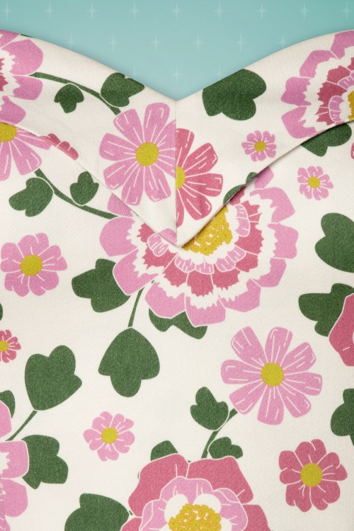 Collectif ♥ Topvintage - Kiana Flower Power pencil jurk in wit en roze 5