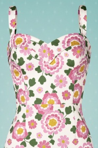 Collectif ♥ Topvintage - Kiana Flower Power pencil jurk in wit en roze 4