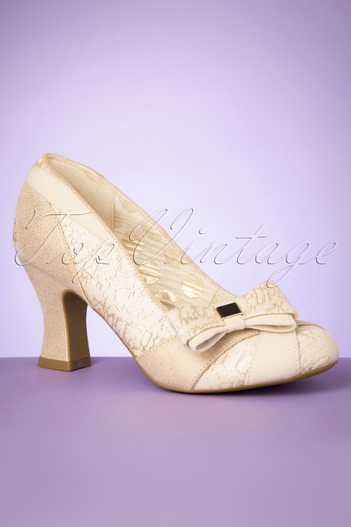 Ruby Shoo - 50s Tatum Bow Pumps in Gold 2