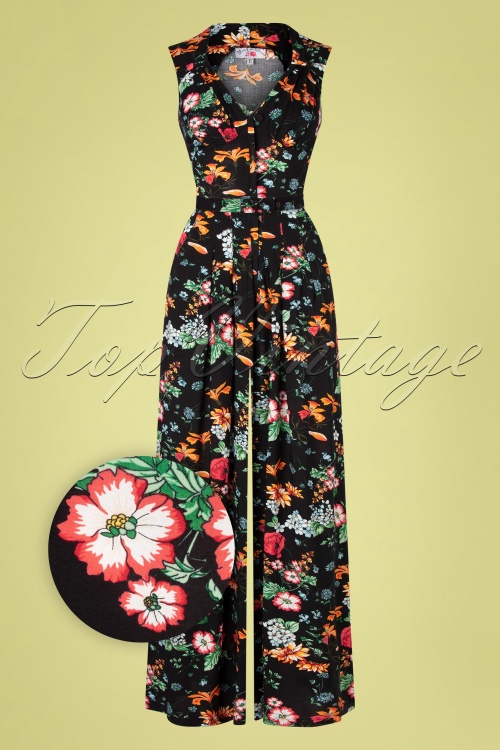 Miss Candyfloss - 50s Zara Lou Floral Jumpsuit in Black 2