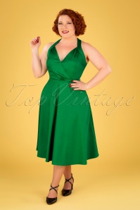 Collectif Clothing - 50s Hadley Plain Swing Dress in Green 2