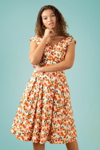 Emily and Fin - 50s Florence Mini Summer Oranges Swing Dress in Cream 2