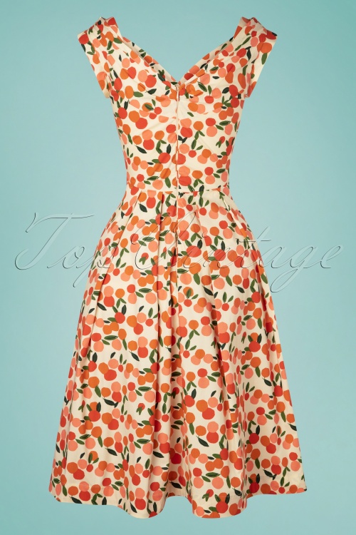 Emily and Fin - 50s Florence Mini Summer Oranges Swing Dress in Cream 5