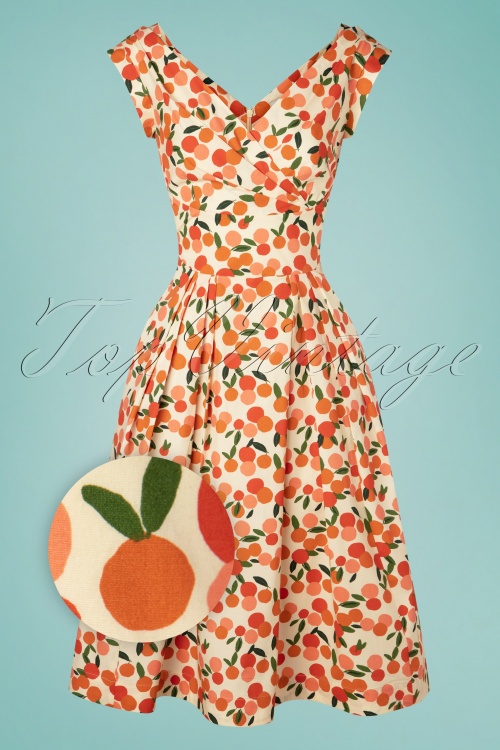 Emily and Fin - Florence Mini Summer Oranges Swing Dress Années 50 en Crème