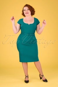 Zoe Vine - 50s Gina Pencil Dress in Teal