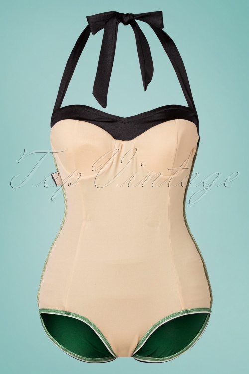 Esther Williams - 50s Serena One Piece Swimsuit in Glossy Dark Green  4
