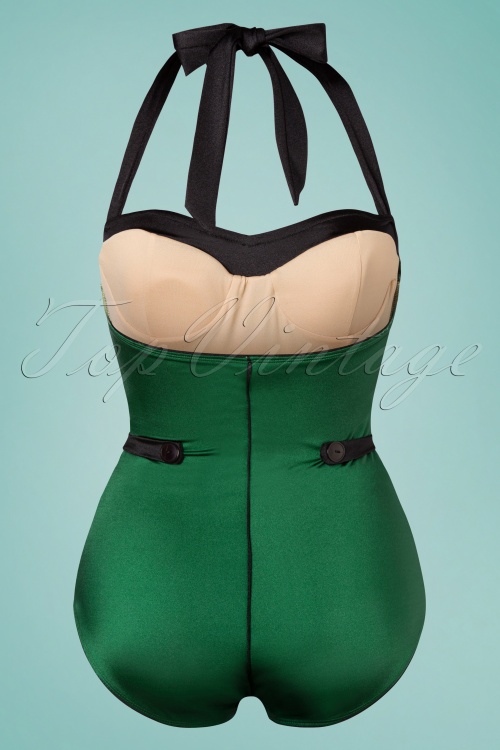 Esther Williams - 50s Serena One Piece Swimsuit in Glossy Dark Green  3
