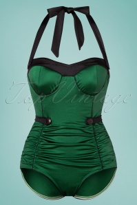 Esther Williams - 50s Serena One Piece Swimsuit in Glossy Dark Green  2