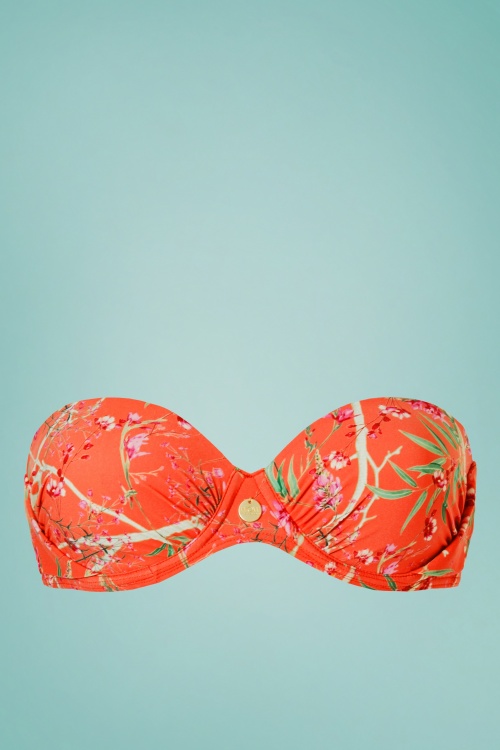 TC Beach - 50s Multiway Bikini Top in Tangerine Flower Garden 6