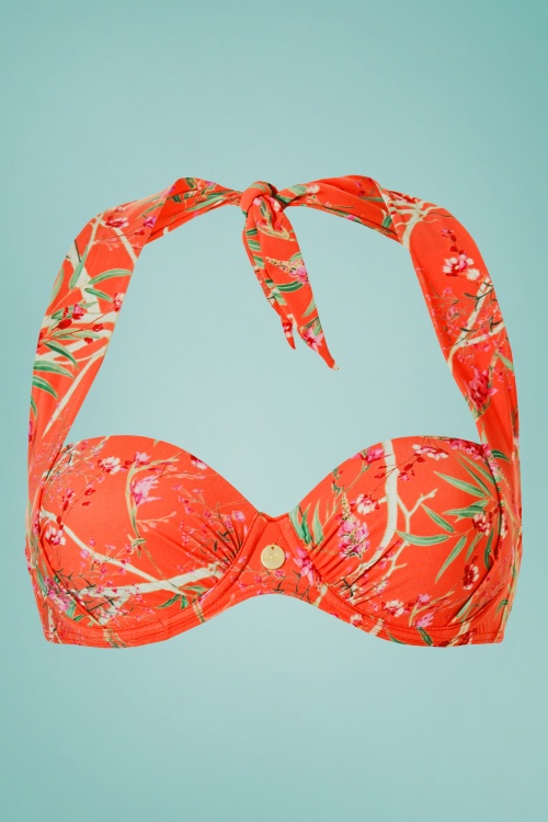 TC Beach - 50s Multiway Bikini Top in Tangerine Flower Garden 2