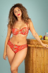 TC Beach - Flipover Bikini Brief Années 50 en Tangerine Jardin des Fleurs