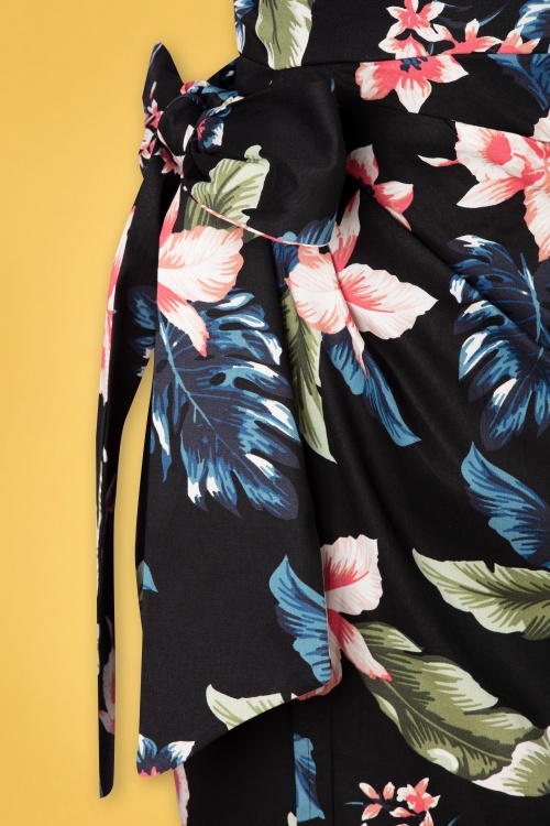 Rebel Love Clothing - Sumatra Floral Sarong Pencil Dress Années 50 en Noir 3