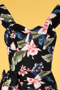 Rebel Love Clothing - Sumatra Floral Sarong Pencil Dress Années 50 en Noir 2