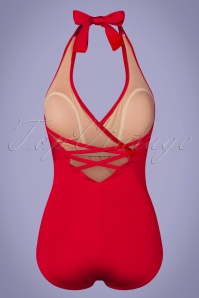Esther Williams - 50s Ann Margaret One Piece Halter Swimsuit in Red 4