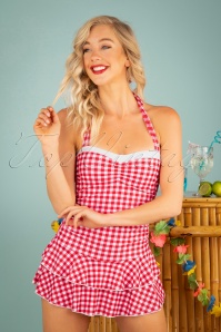 Pussy Deluxe - 50s Classic Gingham Halter Swimsuit in Red and White