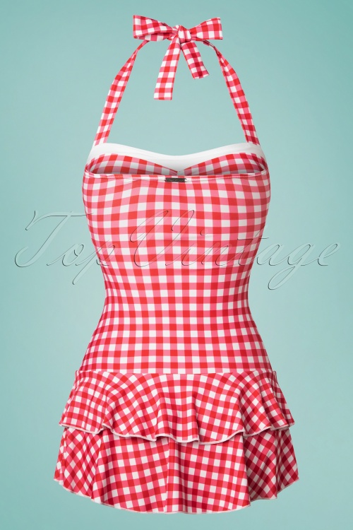 Pussy Deluxe - 50s Classic Gingham Halter Swimsuit in Red and White 3